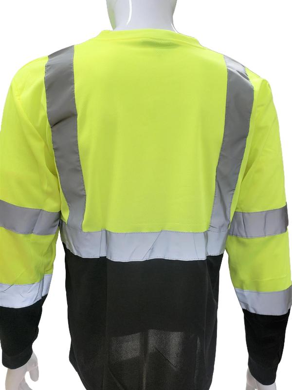 High Visibility Orange or Yellow with Black bottom Safety long sleeve shirt  reflective safety shirt ( SEE SIZE INFORMATION ON Description)