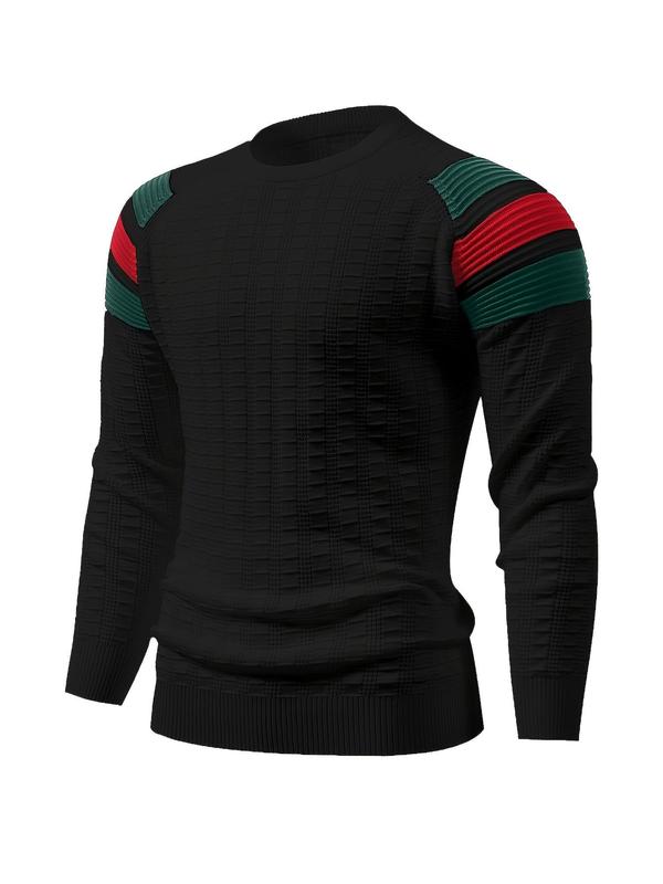 Men's Colorblock Raglan Sleeve Pullover, Casual Regular Fit Long Sleeve Round Neck Jumper for Fall & Winter, Fashion Men's Knitwear for Daily Wear