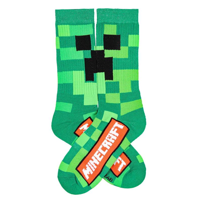 Minecraft Creeper Cubed Character Design Gaming Adult Crew Socks