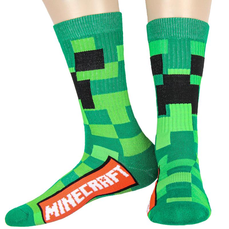 Minecraft Creeper Cubed Character Design Gaming Adult Crew Socks