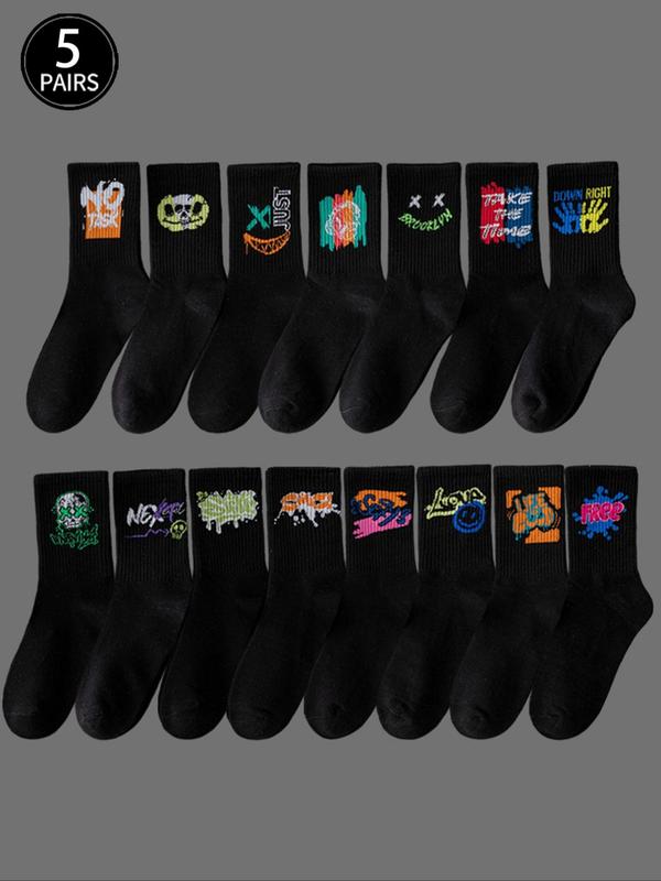 Unisex's Random Print Crew Socks, Casual Moisture Wicking Socks, Back To School Gifts, 5 Pairs Summer Socks, Soft Comfy Breathable Socks for Daily Wear, Socks for Women, Socks for Men, Fall Wear 2024, Fall Wear, Fallfreshness