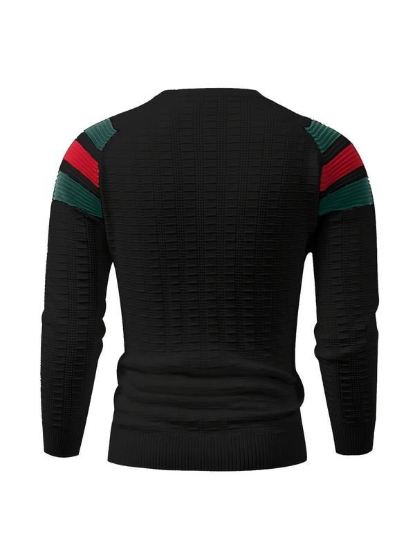 Men's Colorblock Raglan Sleeve Pullover, Casual Regular Fit Long Sleeve Round Neck Jumper for Fall & Winter, Fashion Men's Knitwear for Daily Wear