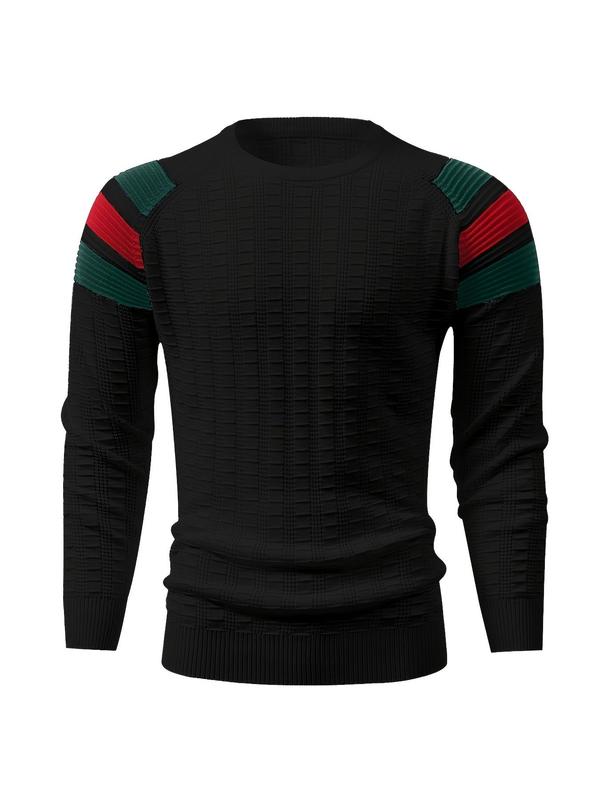 Men's Colorblock Raglan Sleeve Pullover, Casual Regular Fit Long Sleeve Round Neck Jumper for Fall & Winter, Fashion Men's Knitwear for Daily Wear