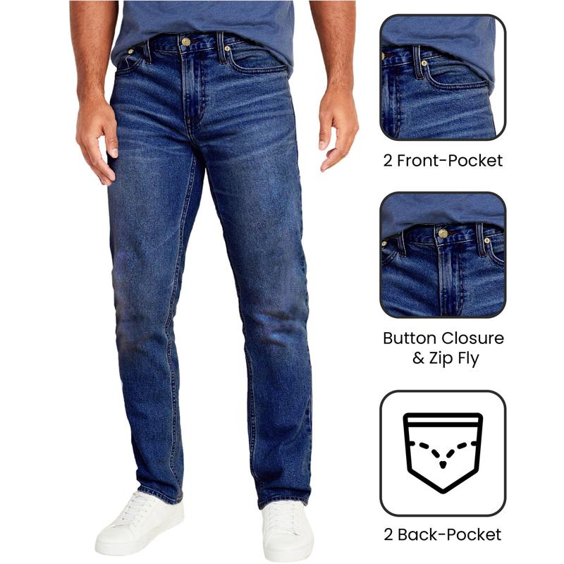 Men's 3-Pack Flex Stretch Slim Straight Jeans with 5 Pockets Denim Fabric Menswear