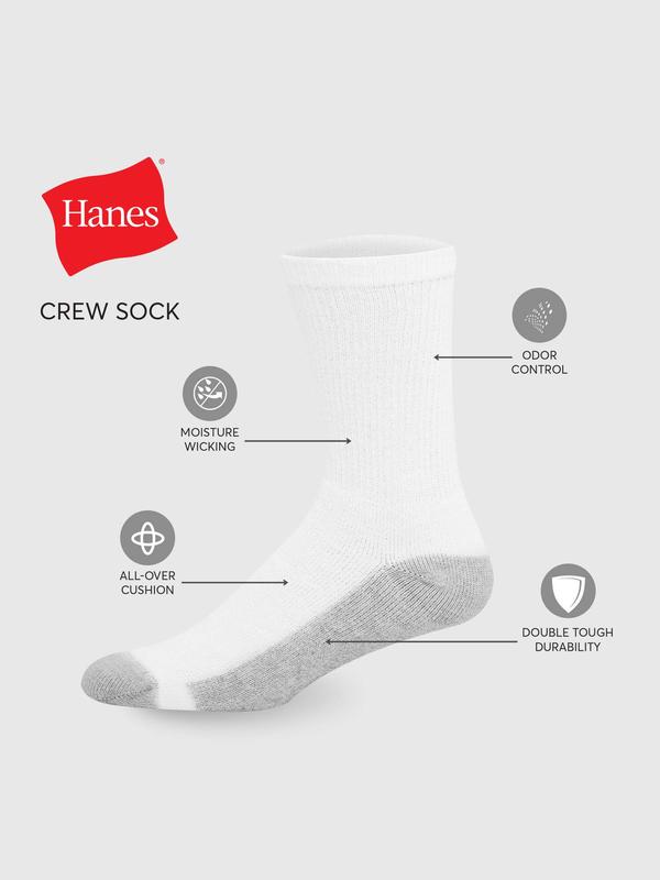 Hanes Men's Double Tough Durability Crew Socks, 12-Pack