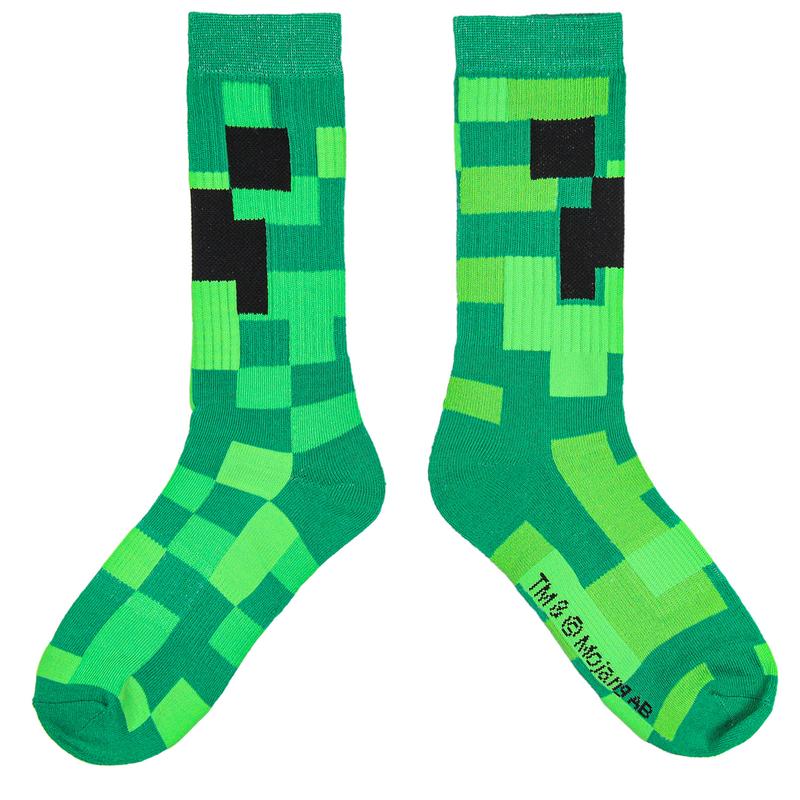 Minecraft Creeper Cubed Character Design Gaming Adult Crew Socks