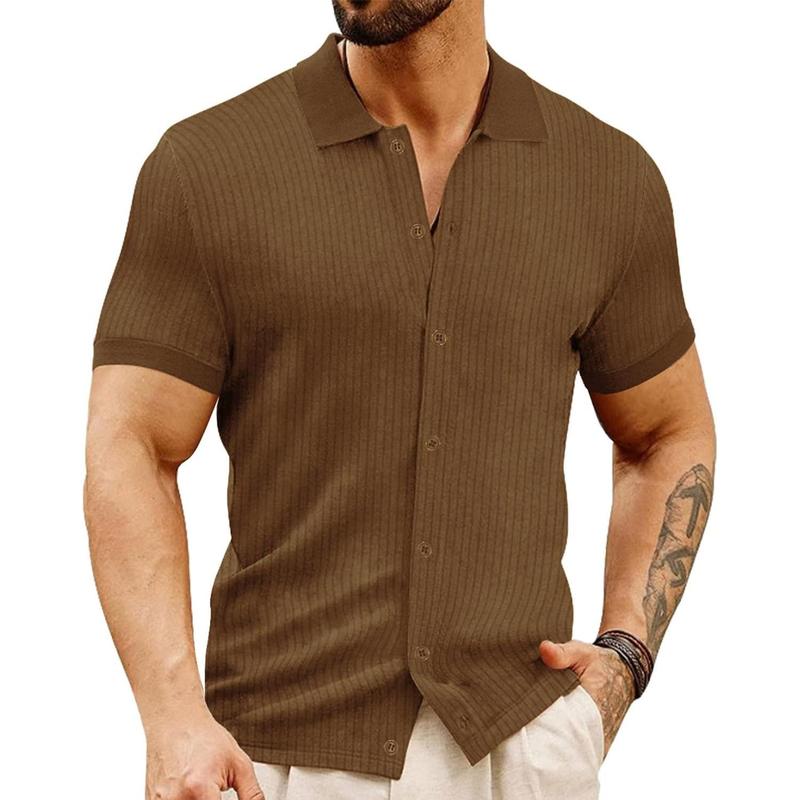 Men's slim fit polo shirts short sleeve breathable button down golf shirts ribbed soft cotton tops Menswear Beige Plain Biker Wetsuit Casual Shortsleeve Tropical