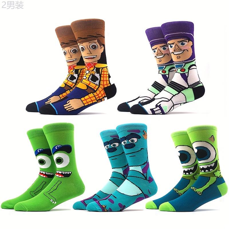 5 Pairs of Vibrant Men's Cartoon Crew Socks - Soft, Breathable, Comfy, Casual, Unisex, Novelty Socks for Outdoor Activities, All Seasons Wear, Perfect Gift Idea Fabric Menswear Spandex Cotton