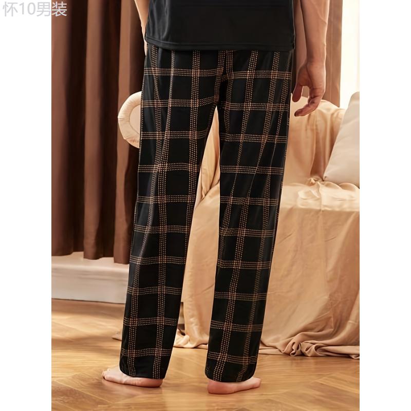 3-Pack Men'S Plaid  Pants, Polyester Sleepwear Lounge Bottoms, High Elasticity, Casual Style, Loose Fit for Teens and Adults - Autumn Winter Collection Fabric Loungewear Fabric Loungewear Menswear Stretch Menswear Stretch Homewear  Set Pjs Trouser