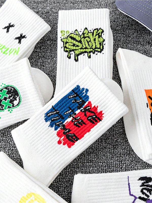 Unisex's Random Print Crew Socks, Casual Moisture Wicking Socks, Back To School Gifts, 5 Pairs Summer Socks, Soft Comfy Breathable Socks for Daily Wear, Socks for Women, Socks for Men, Fall Wear 2024, Fall Wear, Fallfreshness