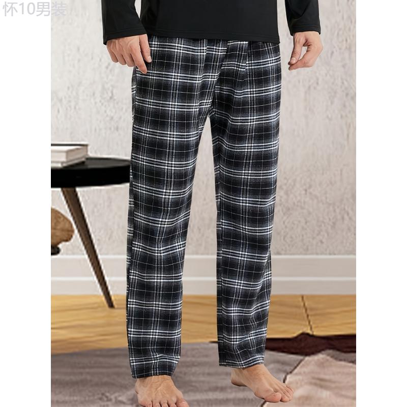 3-Pack Men'S Plaid  Pants, Polyester Sleepwear Lounge Bottoms, High Elasticity, Casual Style, Loose Fit for Teens and Adults - Autumn Winter Collection Fabric Loungewear Fabric Loungewear Menswear Stretch Menswear Stretch Homewear  Set Pjs Trouser