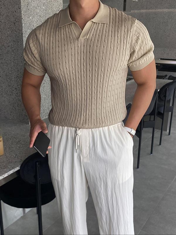 Men's Plain Textured Collared Knit Top, Casual Short Sleeve Knitwear, Summer Clothes, Men's Summer Streetwear Knit Clothing for Daily Wear, Menswear