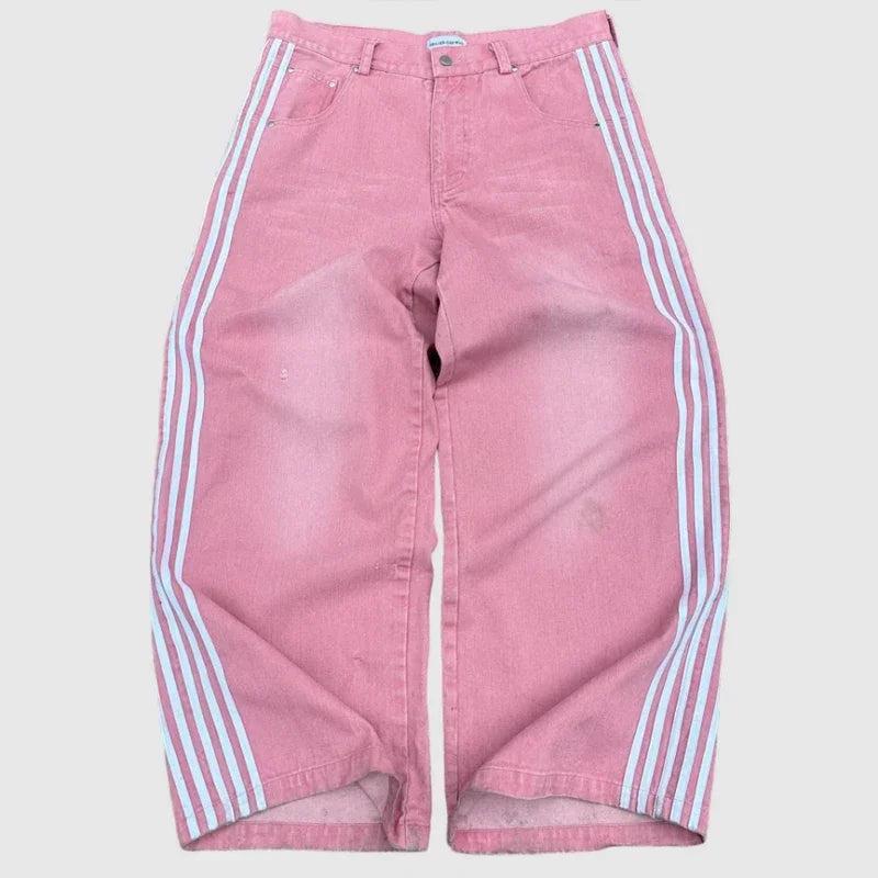 Y2K Baggy Jeans high quality Embroidered Striped Harajuku Sweatpants men women Hip Hop streetwear  Casual wide leg Denim Pants