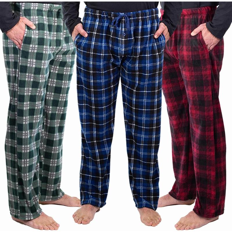 1Pack or 3Pack Mens PJ Pajama Pants Bottoms Fleece Lounge Pants Sleepwear Plaid PJs with Pockets Microfleece