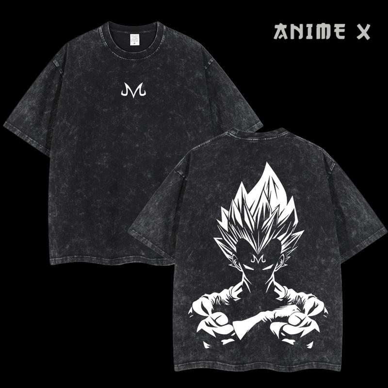 Retro Vintage Limited VEGETA - Dragon Ball Anime Double Printed Oversized Washed Tee Unisex Oversize Anime Manga Acid Washed Lightweight Cotton T-Shirt, Hoodies & Sweater Wash Gift For Anime Fan, Anime Lover