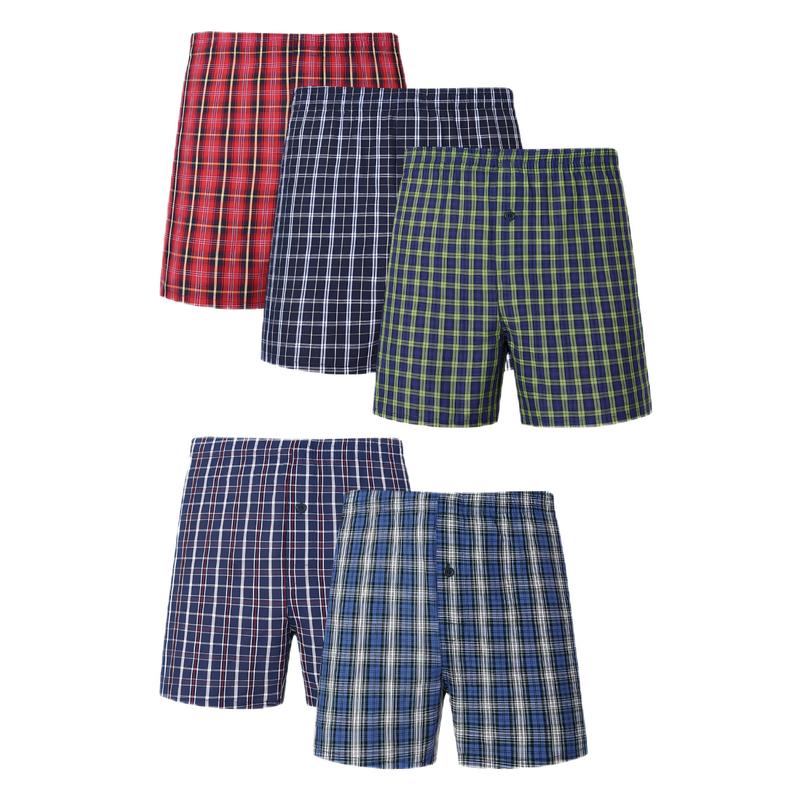 5pack Men's Boxer Shorts  Classic Plaid Woven Boxers for Men Soft Breathable Mens Underwear with Button Fly