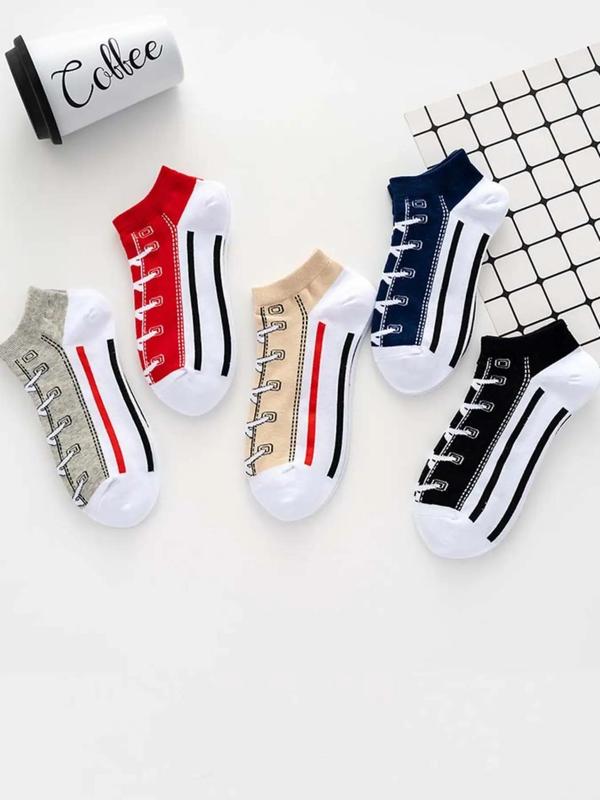 Men's 5 Pairs Patchwork Ankle Socks, Casual Comfortable Breathable Socks for Daily Wear, Men's Socks for Spring & Fall