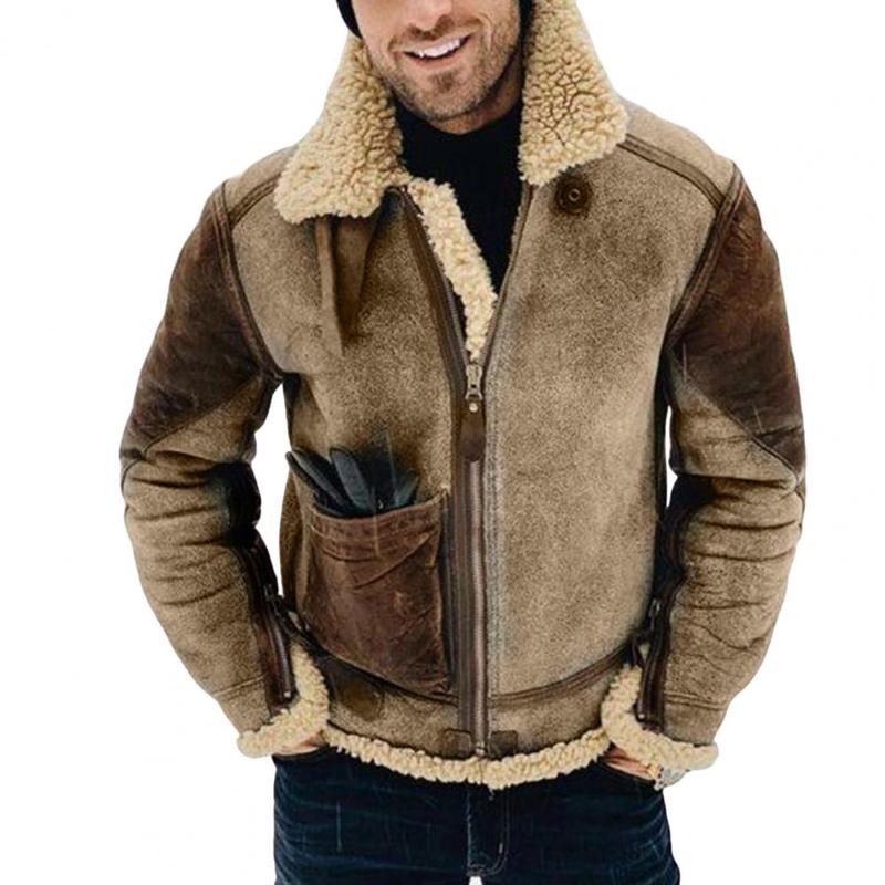 2022 men's Faux Leather Trendy Coat Winter Warm Wool Fur Shearling Jacket Thickened Lapel Casual Fashion Clothes