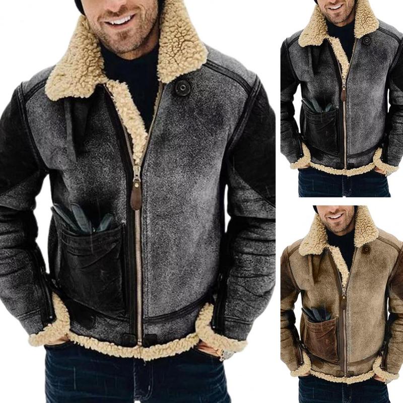 2022 men's Faux Leather Trendy Coat Winter Warm Wool Fur Shearling Jacket Thickened Lapel Casual Fashion Clothes