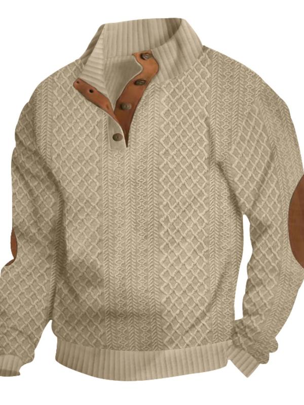 Men's Colorblock Patchwork Jacquard Button Front Sweater Sweatshirt, Regular Fit Casual Long Sleeve Stand Collar Knitted Sweatshirt for Fall & Winter, Fashion Knit Sweater Men's Knitwear for Daily Wear