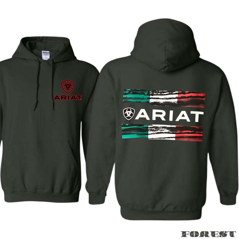 Ariat Hoodie - Distinctive Mexican Flag Color Theme with Ariat Branding, Ideal for Country and Rustic Aesthetic, Comfortable and Stylish, Suitable for Men and Women - Menswear, Tops