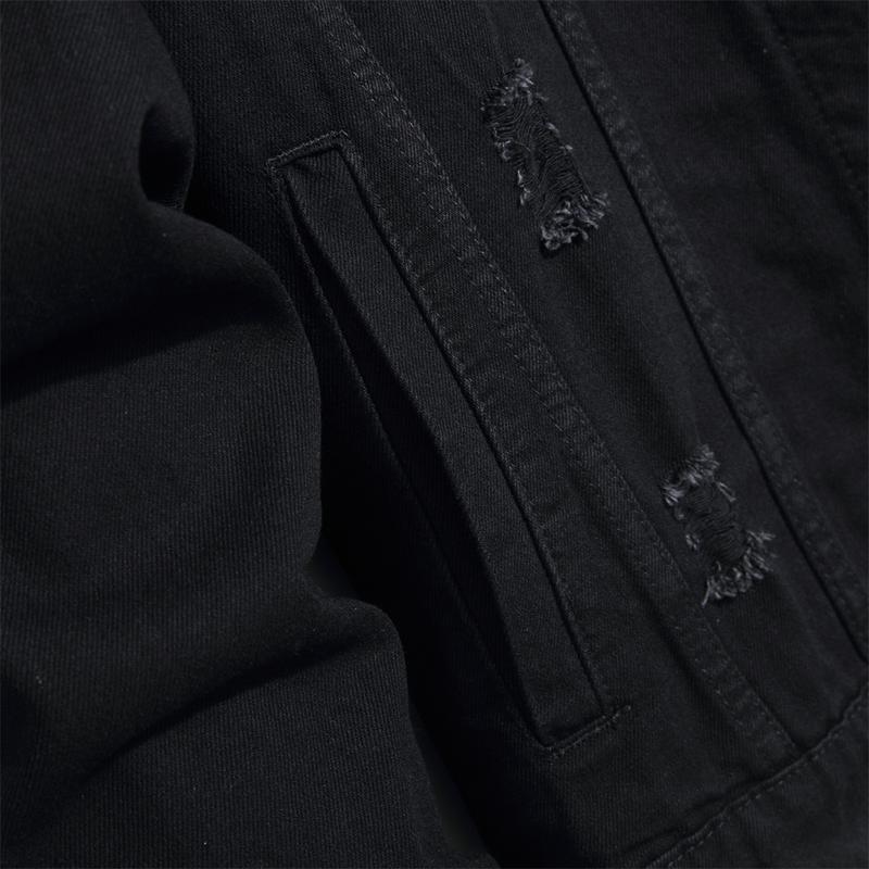 New Men Slim Distressed Holes Denim Jacket High quality Simple Black Ripped Male Jeans Jacket Coat