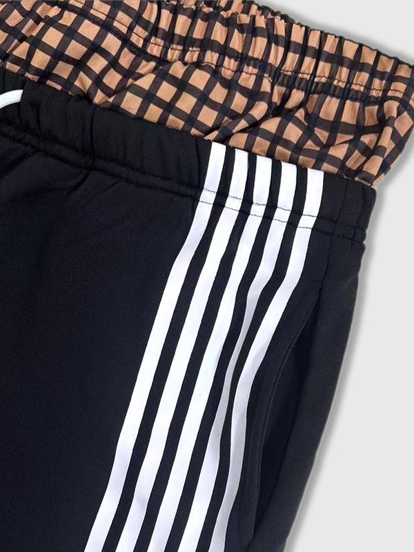 Men's Regular Fit 2 in 1 Letter & Striped Print Drawstring Waist Sweatpants, Casual Comfy Elastic Waist Straight Leg Trousers for Fall & Winter, Men's Bottoms for Daily Wear