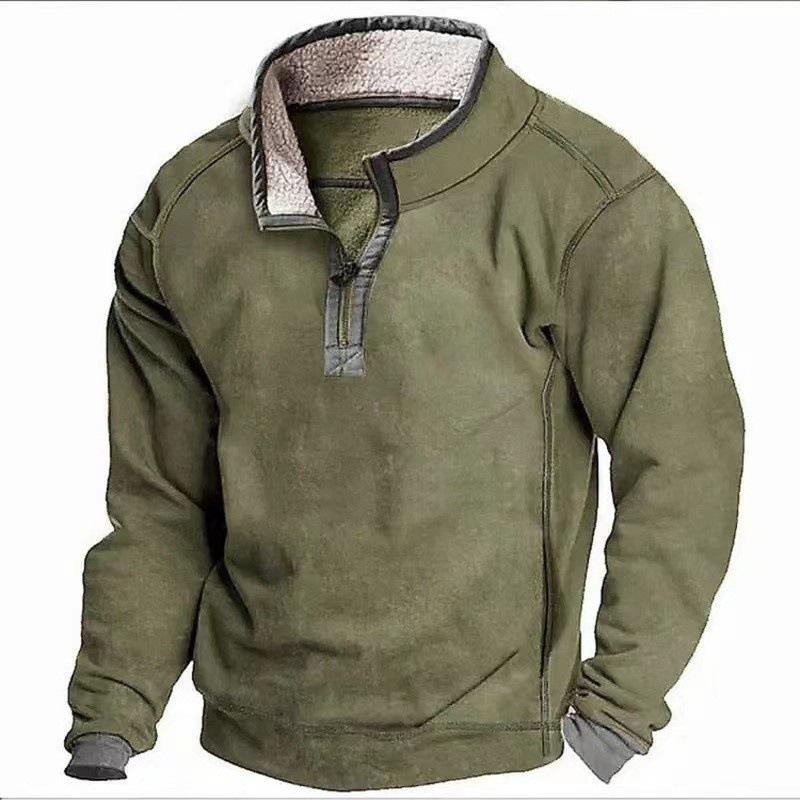 Men's Casual Stand Collar Placket Fleece Zipper Autumn and Winter Long Sleeves Men's Suede Jacket Men's Sweater jacket Menswear fleece windbreaker knit sweater