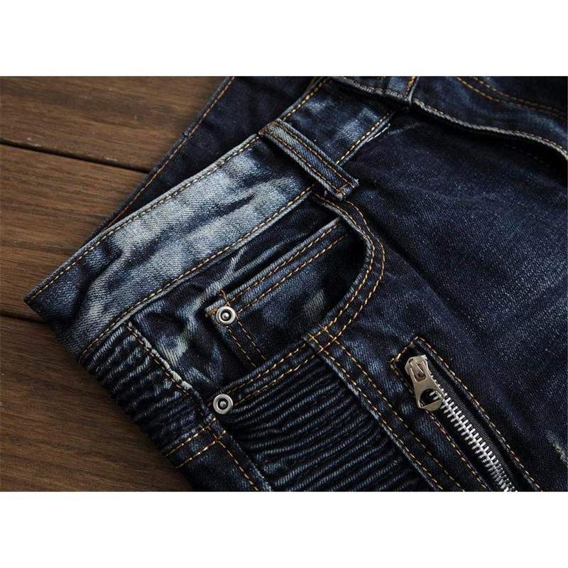 Men's Biker Zipper Deco Washed Straight Fit Jeans