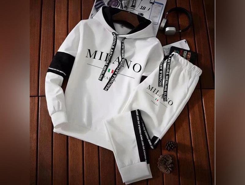 Men Milano Letters Print Sweatshirt Set Hoodies Sweatpants Tracksuit Design Outfits Jogger Suit Male Pullover Luxury Streetwear