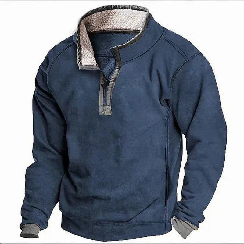 Men's Casual Stand Collar Placket Fleece Zipper Autumn and Winter Long Sleeves Men's Suede Jacket Men's Sweater jacket Menswear fleece windbreaker knit sweater