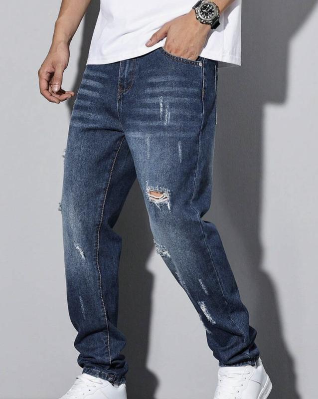 Men's Pocket Ripped Straight Leg Casual Versatile Denim Jeans viral menswear Trouser Pants Stylish Streetwear straight leg