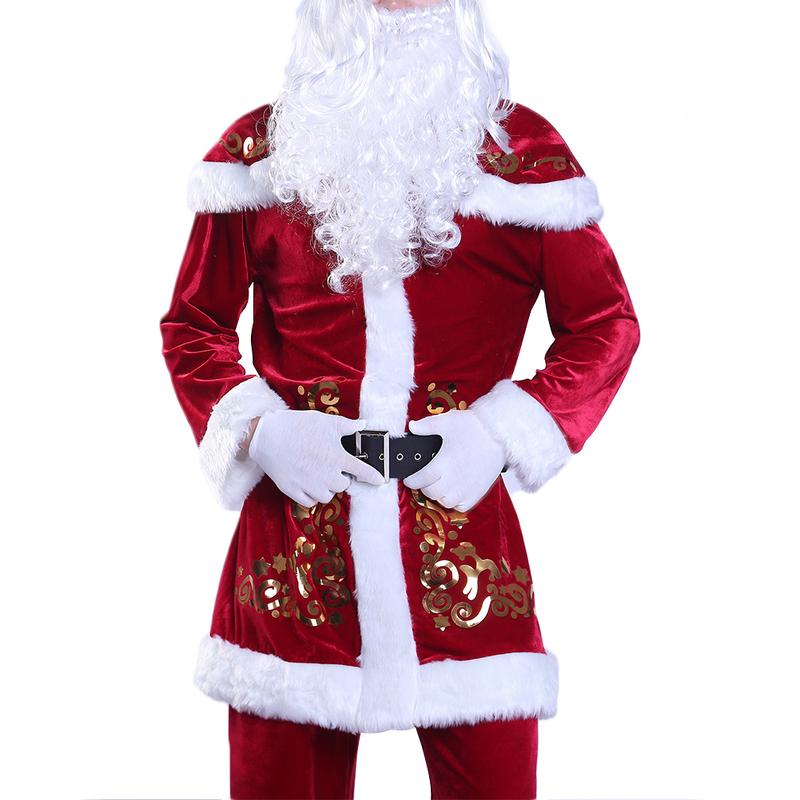 Christmas Santa Claus Costume Set, Hat+Shawl+Top Shirt +Loose Pants+Shoes+Gloves+Waist Belt, Deluxe Velvet Adult Kids Santa Suit