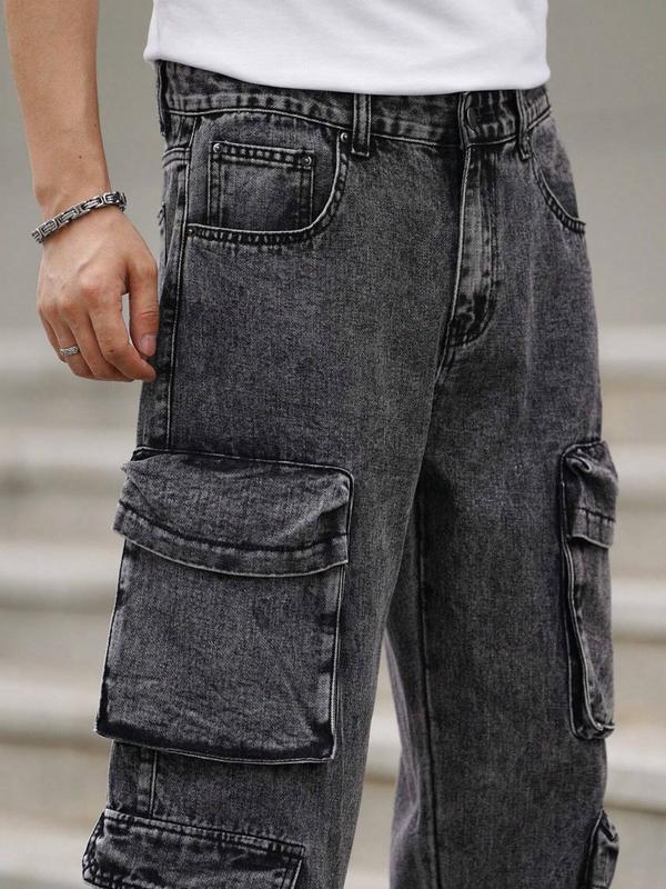 Men Loose Fit Wide Leg Jeans Multiple Utility Pockets, Casual Workwear viral pant trousers menswear Denim Stylish Stylish loose jean unisex jean