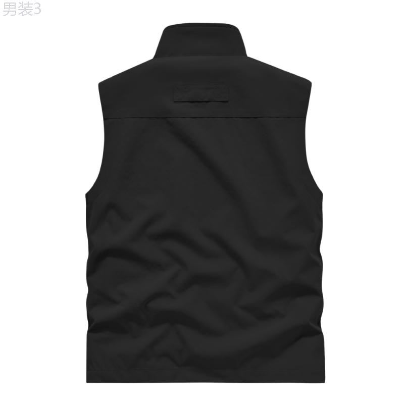 Men's Solid Sleeveless Jacket With Zipper Pockets, Casual Zip Up Stand Neck Vest For Outdoor Activities