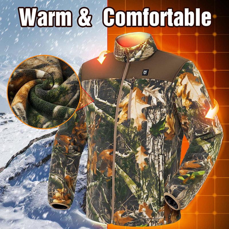 TIDEWE Men’s Heated Jacket Fleece with Battery Pack, Rechargeable Coat for Hunting (Black, Camo, Size S-XXXL)