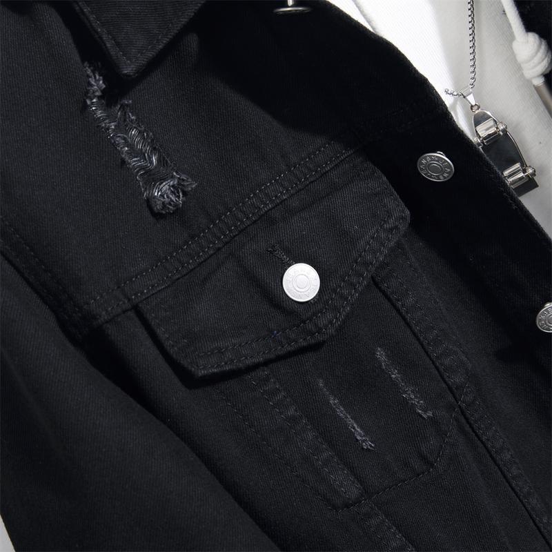 New Men Slim Distressed Holes Denim Jacket High quality Simple Black Ripped Male Jeans Jacket Coat