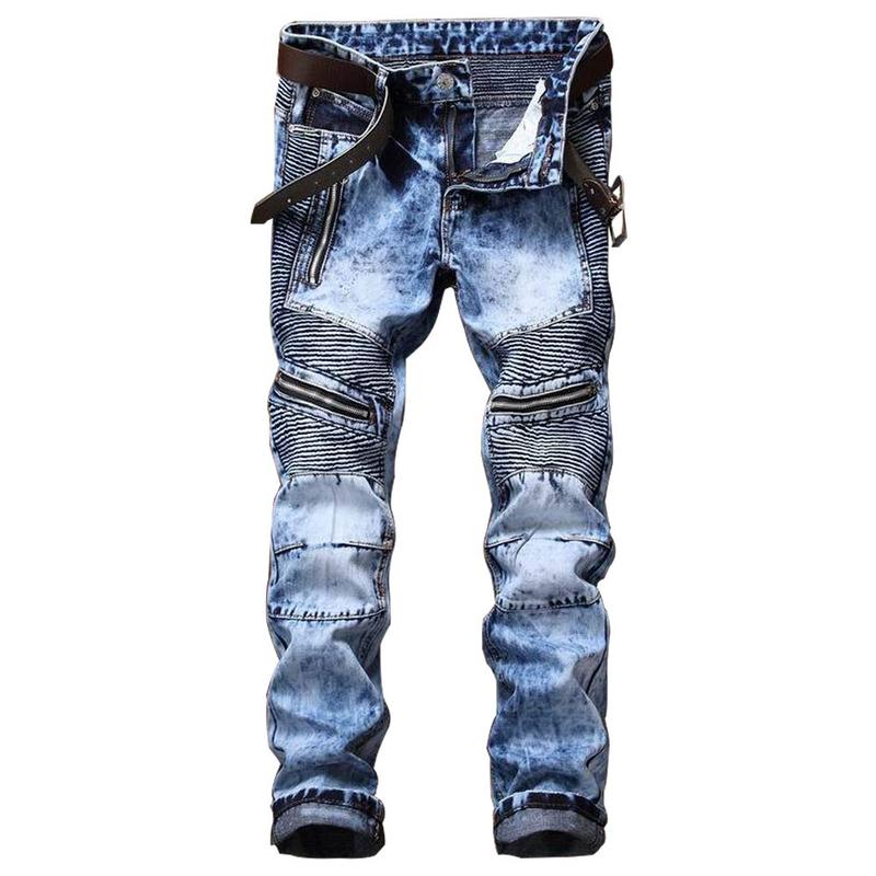 Men's Biker Zipper Deco Washed Straight Fit Jeans