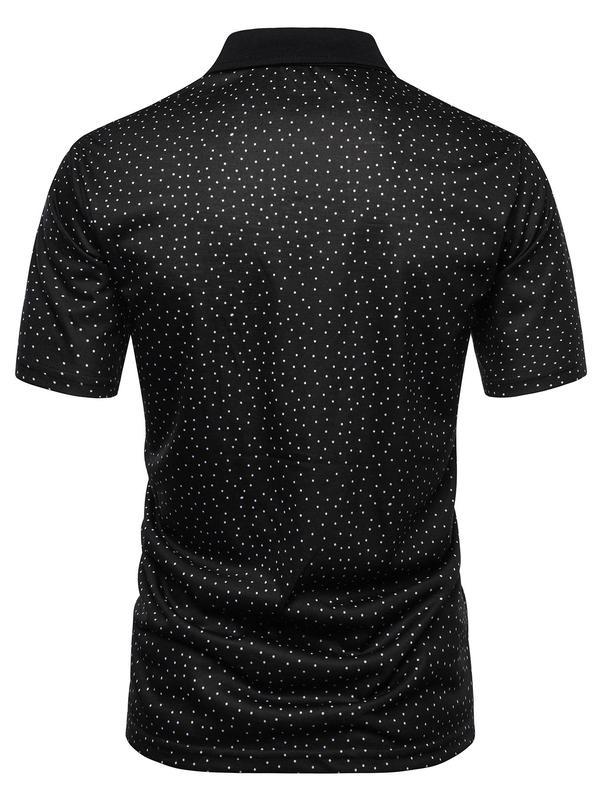 Men's Polka Dot Print Short Sleeve Back To School Polo Shirt, Men's Clothing Outfits, Casual Regular Fit Button Front Top for Summer, Fashion Men's Streetwear Clothes for Daily Wear