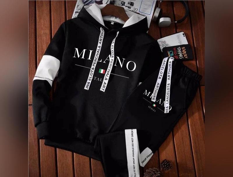 Men Milano Letters Print Sweatshirt Set Hoodies Sweatpants Tracksuit Design Outfits Jogger Suit Male Pullover Luxury Streetwear