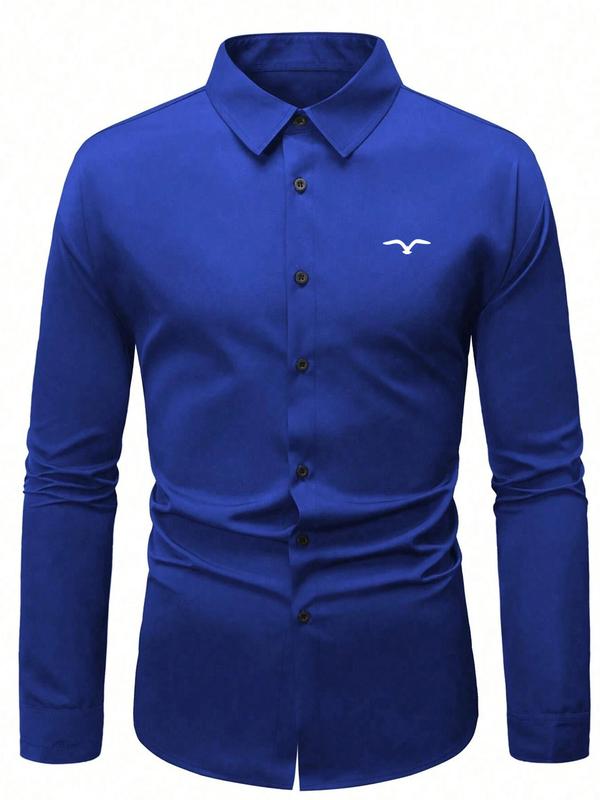 Men's Bird Print Button Front Shirt, Regular Fit Casual Long Sleeve Collared Top for Business Office Work, Fashion Men's Clothes for All Seasons