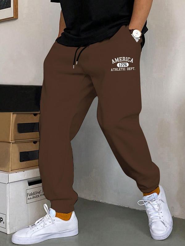 Men's Letter & Number Print Drawstring Waist Sweatpants, Casual Comfy Pocket Elastic Waist Pants for Fall & Winter, 2000s Pants, Men's Trousers for Daily Wear Track Pants