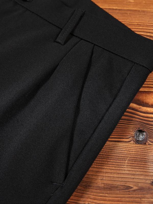 Men's Solid Color Zipper Suit Pants, Slim Business Formal Pocket Trousers for Work Office, Fashion Men's Clothes for All Seasons