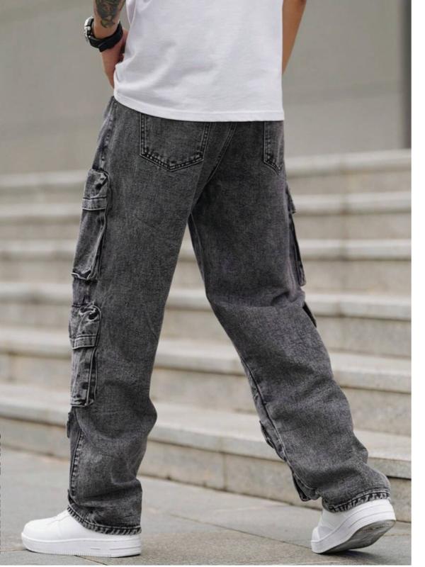 Men Loose Fit Wide Leg Jeans Multiple Utility Pockets, Casual Workwear viral pant trousers menswear Denim Stylish Stylish loose jean unisex jean