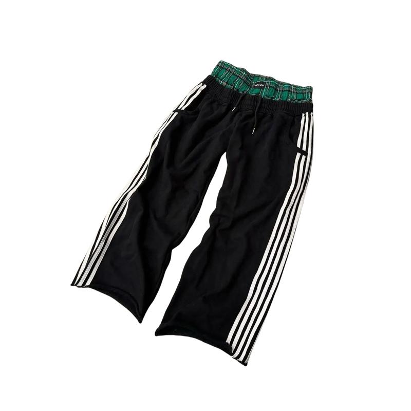 New Product Carnival]Casual Sweatpants Side Three Bars Splicing Plaid Comfortable Loose Wide Leg Straight Sweatpants Street Tide Menswear Man