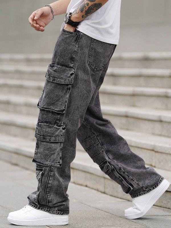 Men Loose Fit Wide Leg Jeans Multiple Utility Pockets, Casual Workwear viral pant trousers menswear Denim Stylish Stylish loose jean unisex jean