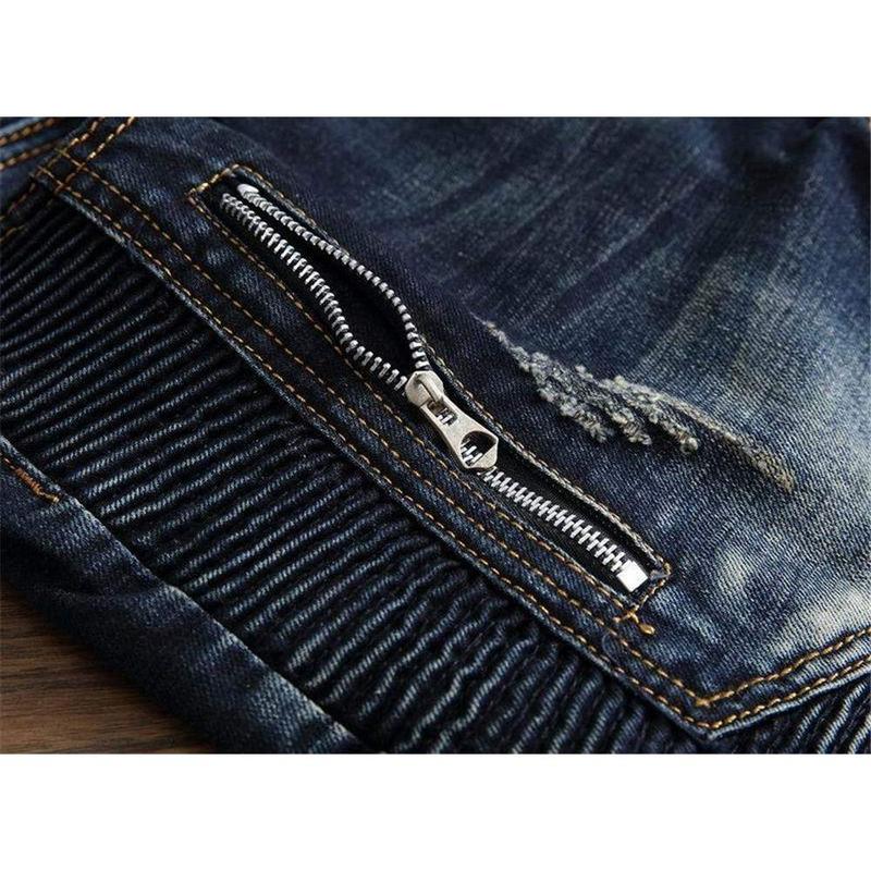 Men's Biker Zipper Deco Washed Straight Fit Jeans