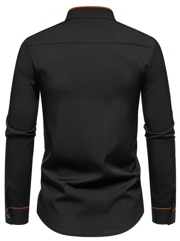 Men's Solid Color Stand Collar Button Front Shirt, Regular Fit Casual Long Sleeve Top for All Seasons, Men's Clothes for Daily Wear