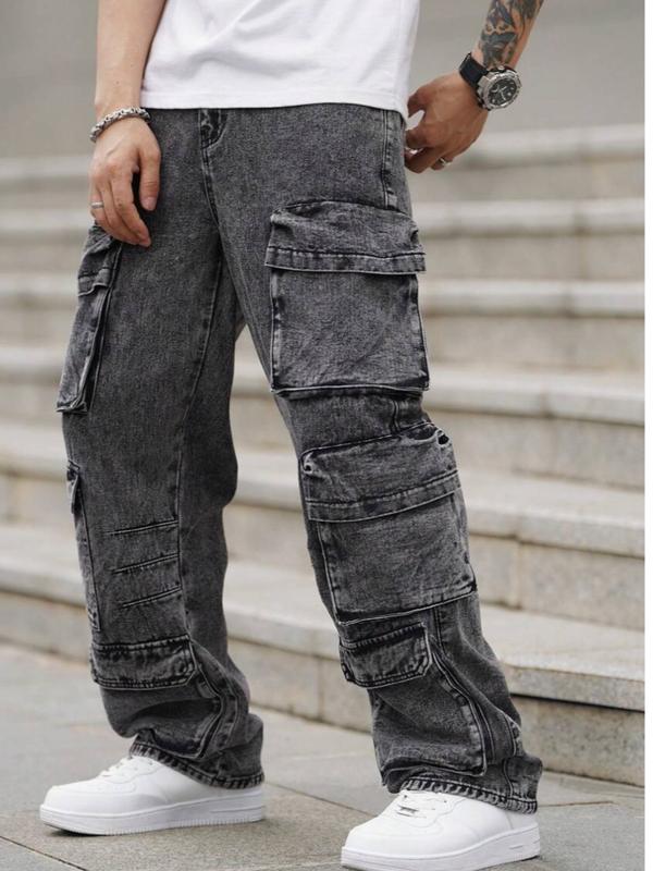 Men Loose Fit Wide Leg Jeans Multiple Utility Pockets, Casual Workwear viral pant trousers menswear Denim Stylish Stylish loose jean unisex jean