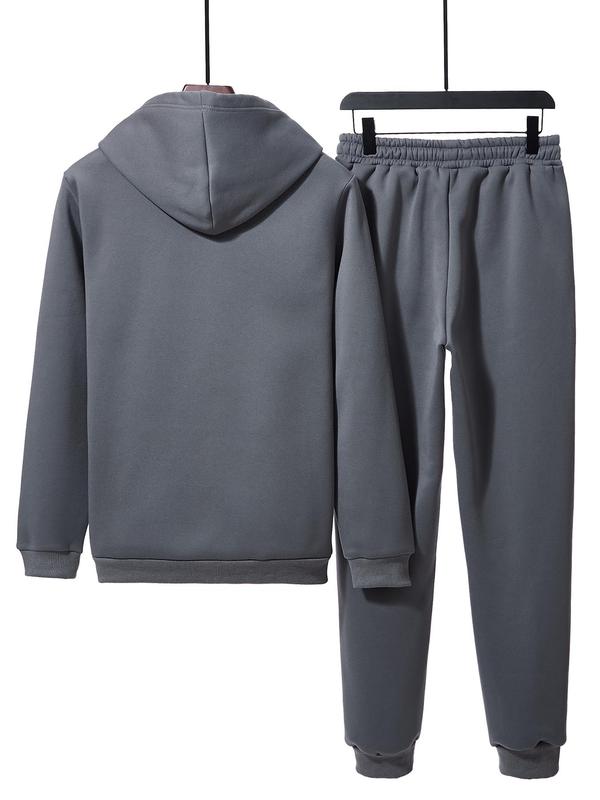 Two-Piece Set Men's Letter Graphic Hoodie & Drawstring Waist Sweatpants Set, Regular Fit Casual Long Sleeve Hoodie & Pocket Jogger Pants, Men's Fall & Winter Clothes